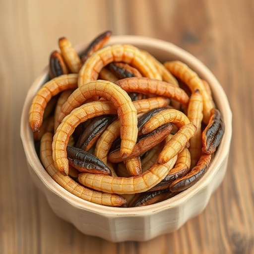 Dried mealworms in small bowl