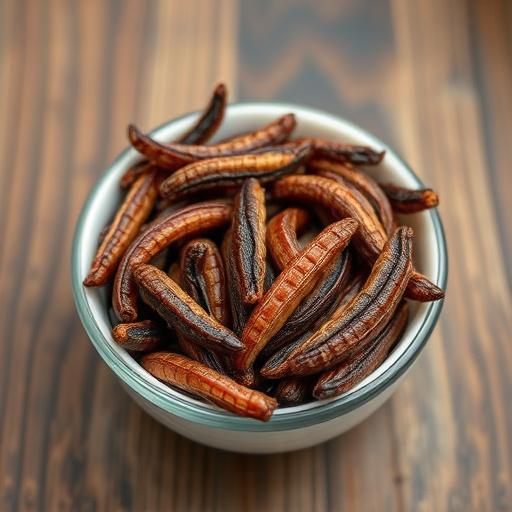 Dried mealworms in small bowl