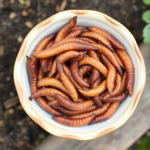 Dried mealworms in small garden dish