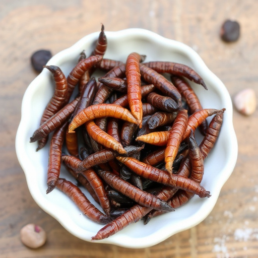 Dried mealworms in small garden dish