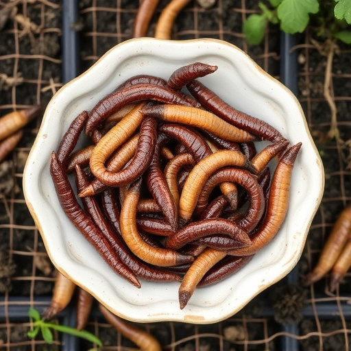 Dried mealworms in small garden dish