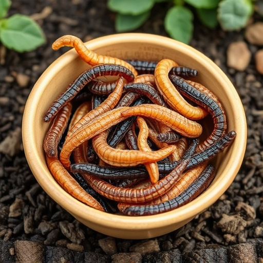 Dried mealworms in small garden dish