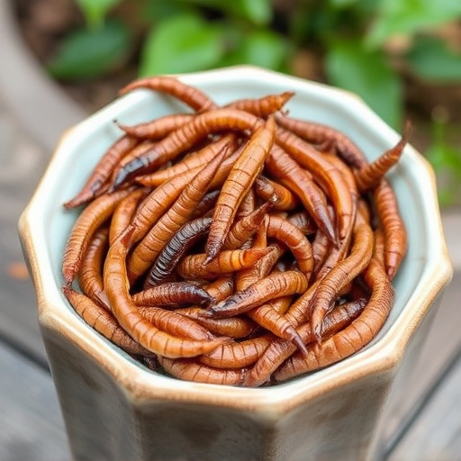 Dried mealworms in small garden dish