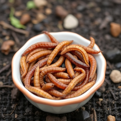 Dried mealworms in small garden dish