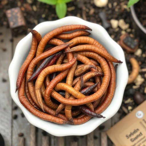 Dried mealworms in small garden dish