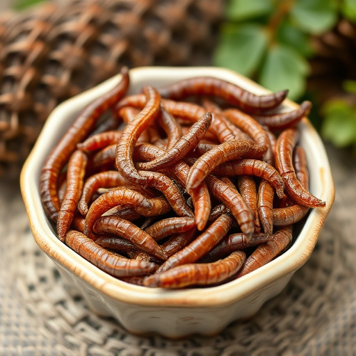 Dried mealworms in small garden dish