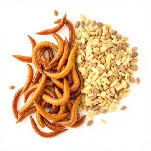 Dried mealworms next to seed mix