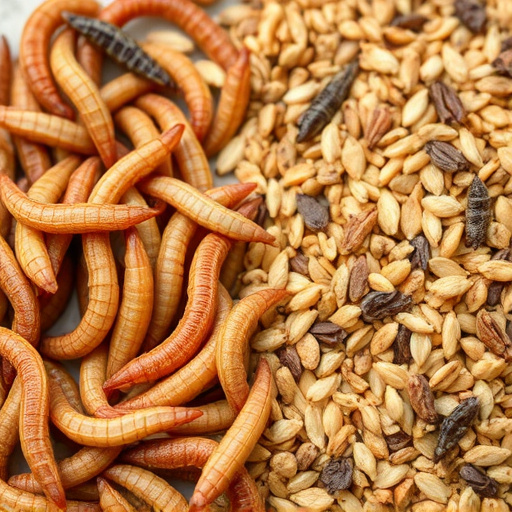 Dried mealworms next to seed mix
