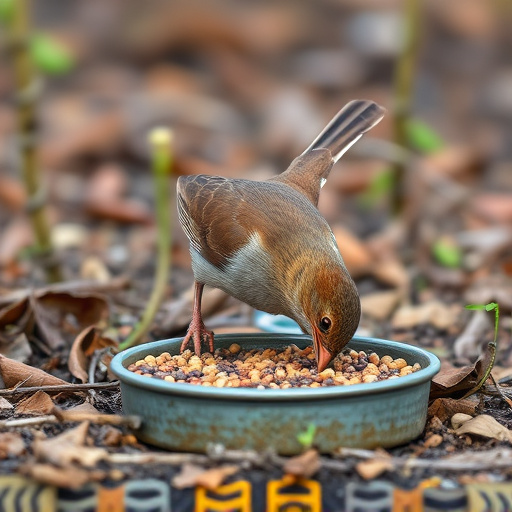 Dunnock foraging beneath ground seed tray