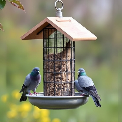 Elevated feeder with pigeon deterrent baffle