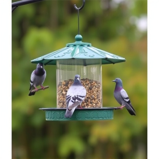 Elevated feeder with pigeon deterrent baffle