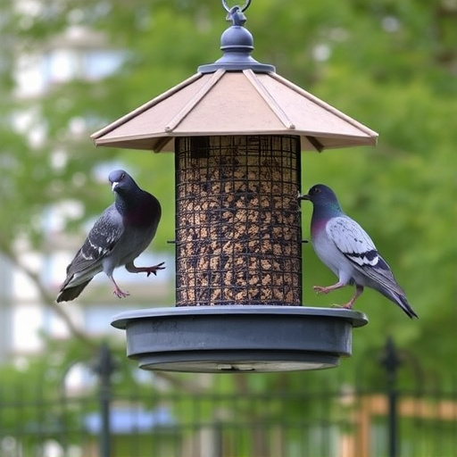 Elevated feeder with pigeon deterrent baffle