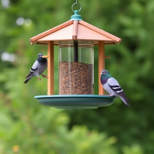 Elevated feeder with pigeon deterrent baffle