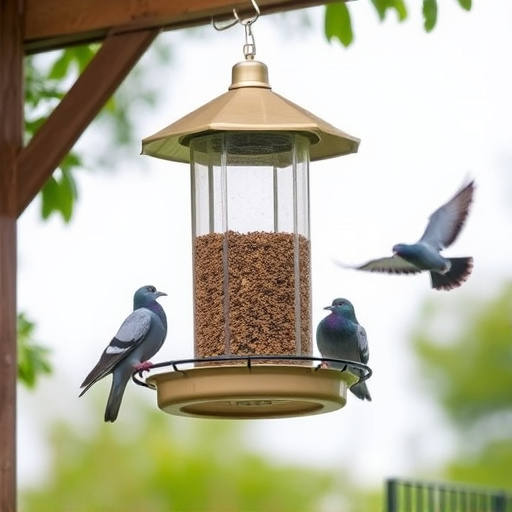 Elevated feeder with pigeon deterrent baffle