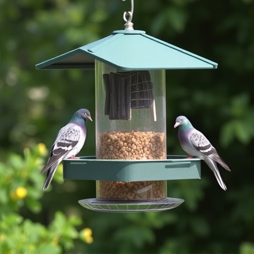 Elevated feeder with pigeon deterrent baffle