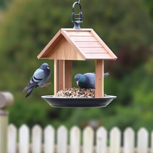 Elevated feeder with pigeon deterrent baffle