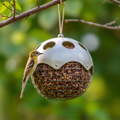 Fat ball bird feeder hanging from branch