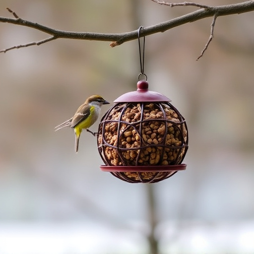 Fat ball bird feeder hanging from branch