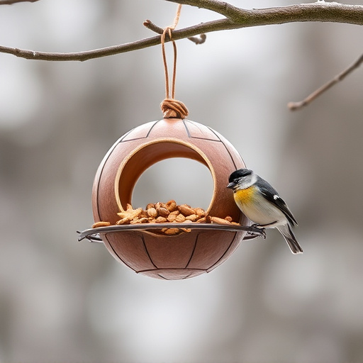 Fat ball bird feeder hanging from branch