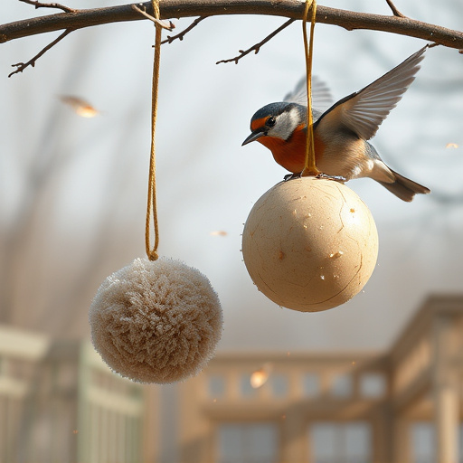 Fat balls hanging near robin perch