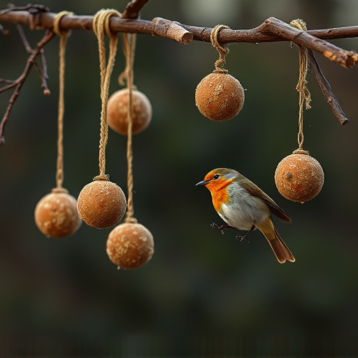 Fat balls hanging near robin perch