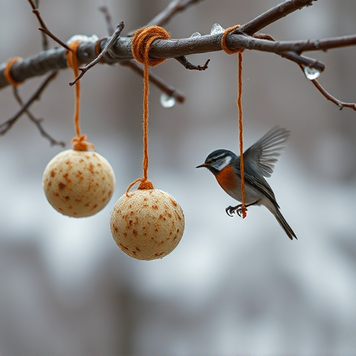 Fat balls hanging near robin perch