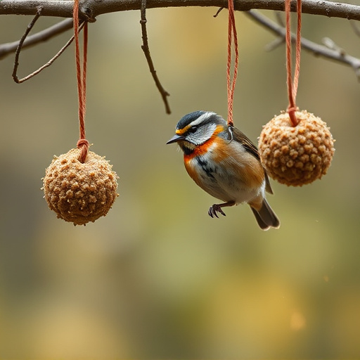 Fat balls hanging near robin perch