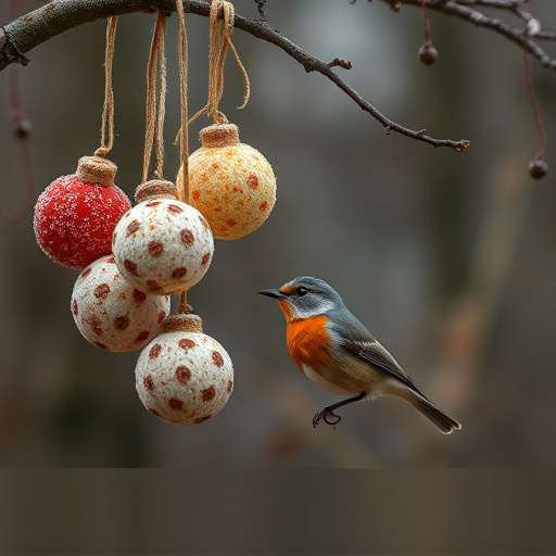 Fat balls hanging near robin perch