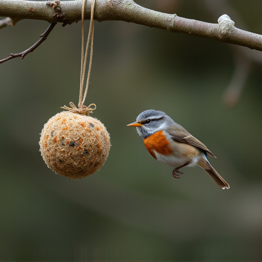 Fat balls hanging near robin perch