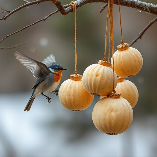 Fat balls hanging near robin perch