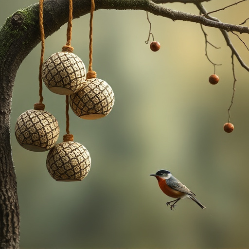 Fat balls hanging near robin perch