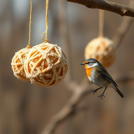 Fat balls hanging near robin perch
