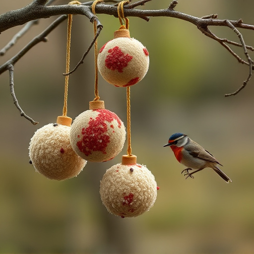 Fat balls hanging near robin perch