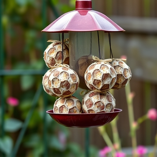 Fat balls hanging on garden feeder