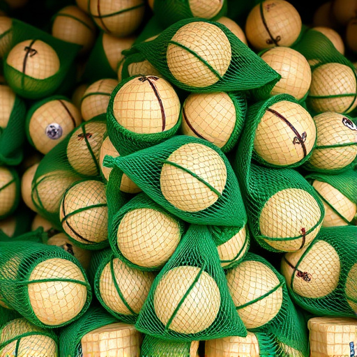 Fat balls stacked in green mesh bags