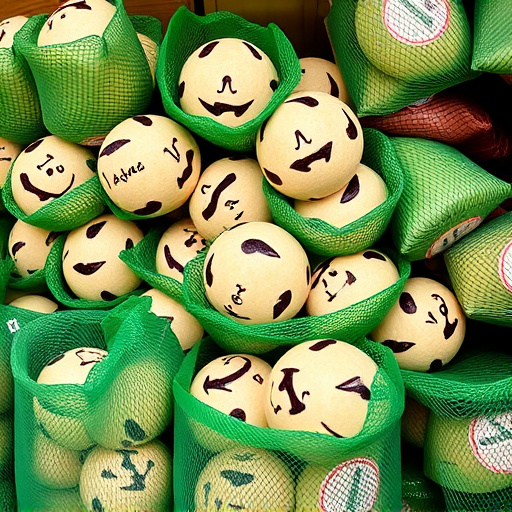 Fat balls stacked in green mesh bags