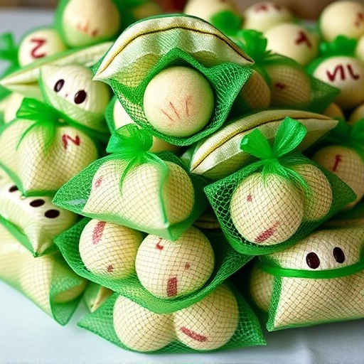 Fat balls stacked in green mesh bags