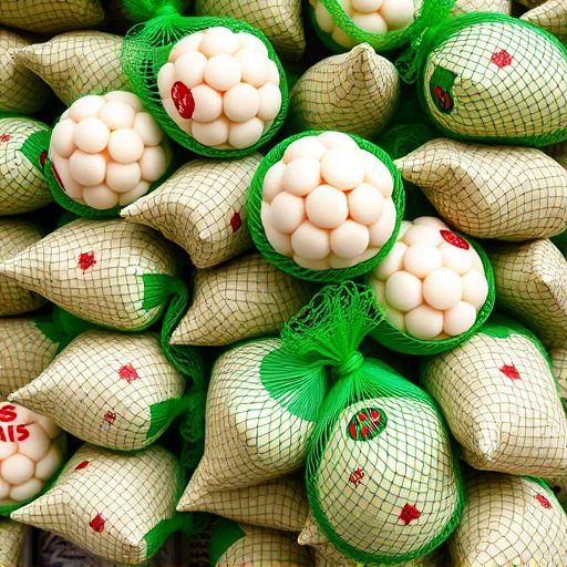 Fat balls stacked in green mesh bags