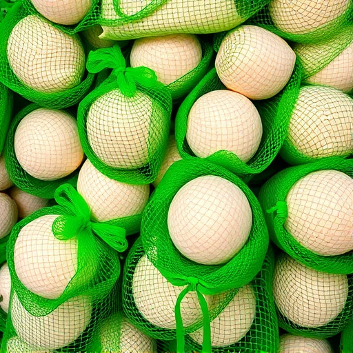 Fat balls stacked in green mesh bags