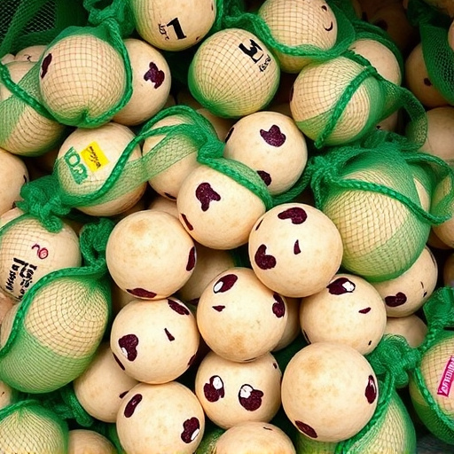 Fat balls stacked in green mesh bags