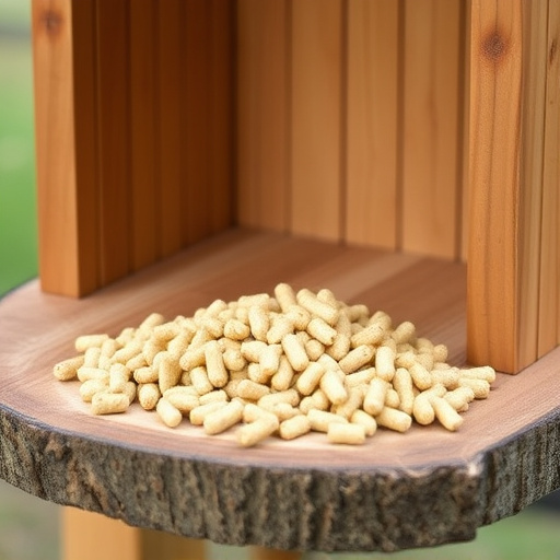Fat pellets on wooden bird table