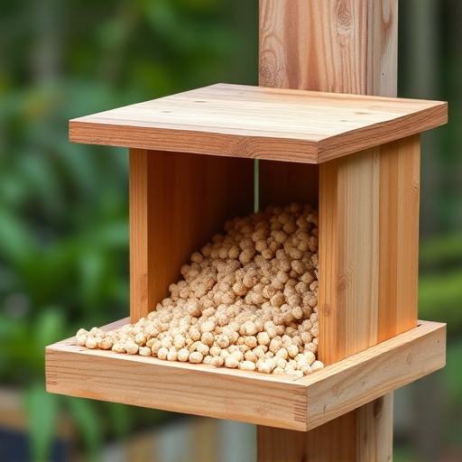 Fat pellets on wooden bird table