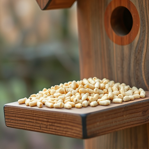 Fat pellets on wooden bird table