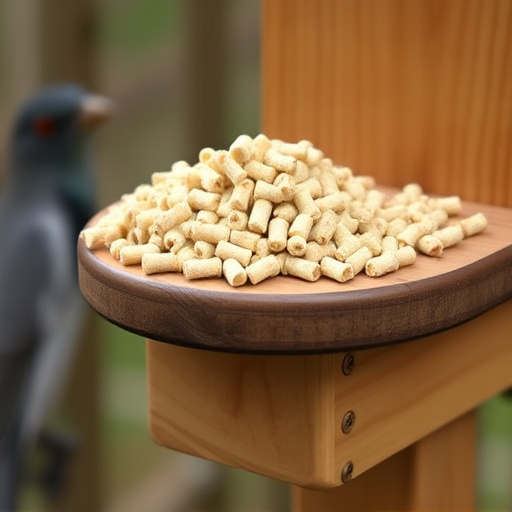 Fat pellets on wooden bird table