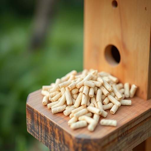 Fat pellets on wooden bird table