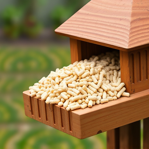 Fat pellets on wooden bird table