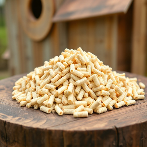 Fat pellets on wooden bird table