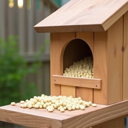 Fat pellets on wooden bird table
