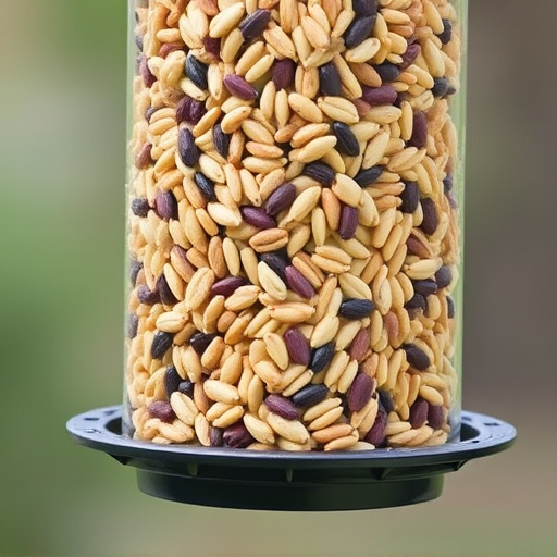 Feeder filled with husk-free bird seeds