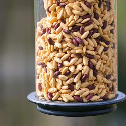 Feeder filled with husk-free bird seeds